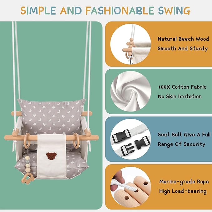 2 in 1 Baby Jumper with Toddler Swing, Baby Jumpers and Bouncers,Indoor Outdoor Toddler Swing Set, Cotton