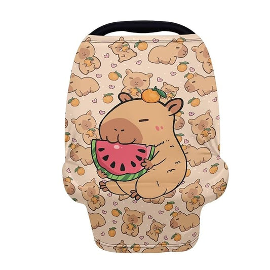AFPANQZ Capybara Watermelon Baby Car Seat Covers for Girls All Weather Multifunctional Infant Car Seat Canopy Nursing Breastfeeding Scarf Shield Soft Breathable Stretchy 360 Coverage for Babies