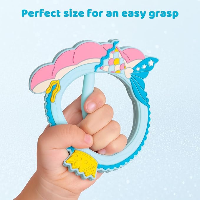 Mermaid Teether for Babies - SHARE&CARE Mom Gifts Silicone Teething Toy, Women Gift for Mom, Wife,Her, Holiday Baby Chew Toy for 3 Months+, BPA-Free,Baby Shower (Mermaid)