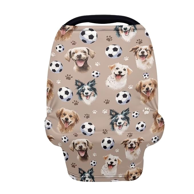 AFPANQZ Dogs Football Baby Car Seat Cover Stretchy for Baby Girls Nursing Breastfeeding Covers Shopping Cart High Chair Stroller Covers Infinity Scarf Sunshade Car Seat Canopies
