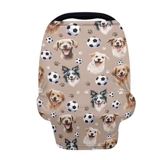 AFPANQZ Dogs Football Baby Car Seat Cover Stretchy for Baby Girls Nursing Breastfeeding Covers Shopping Cart High Chair Stroller Covers Infinity Scarf Sunshade Car Seat Canopies