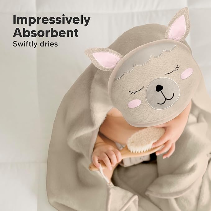 KeaBabies Hooded Baby Towel for Newborn - Viscose Derived from Bamboo Large Baby Bath Towels with Hood for Boys, Girls, Toddler, Extra Absorbent & Soft Newborn Bath Essentials (Alpaca, Regular)