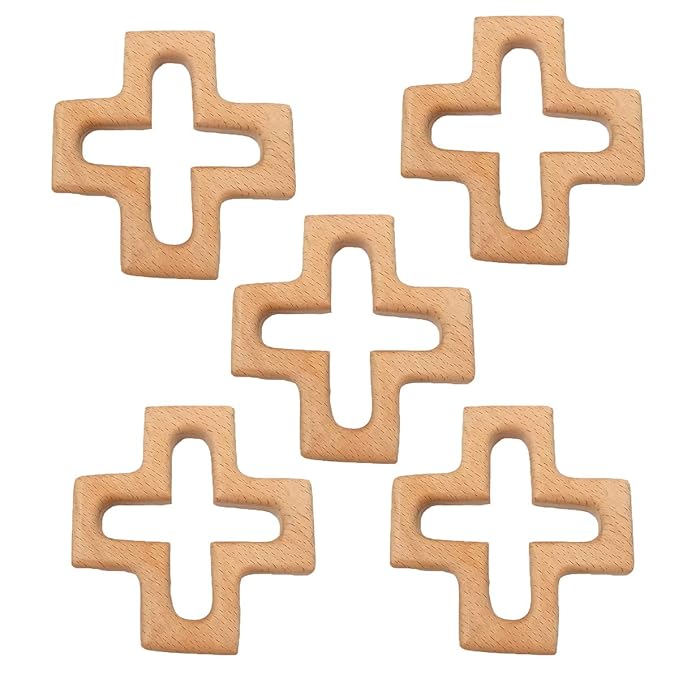 10pcs Organic Wood Cross Pure Natural Animal Shape Beech Wooden Handmade Grasping Pattern DIY Pacifier Chain Pendant