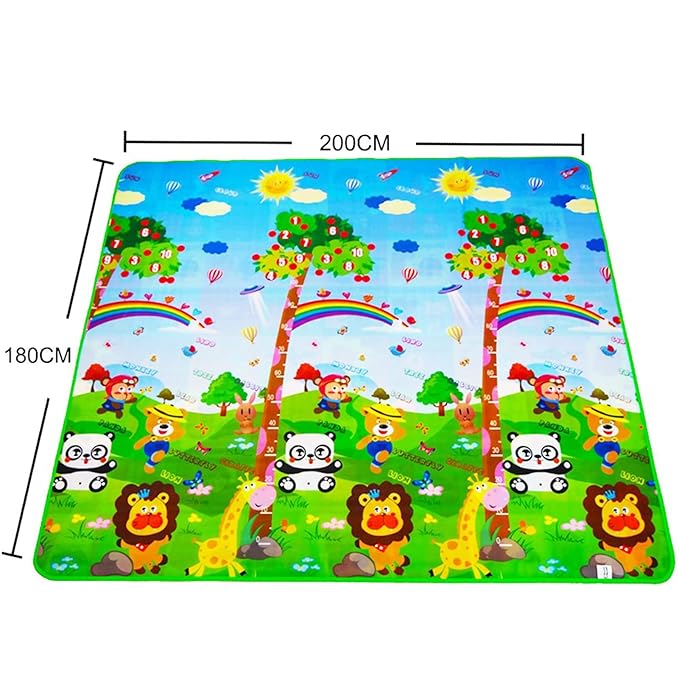 Reversible Baby Crawling Mat 2 * 1.8m/6.6 * 5.9ft, Extra Large Antislip Baby Crawling Mat Foldable Washable Farm Pattern Large Baby Play Mat for Floor Infant 0.3cm / 0.1in