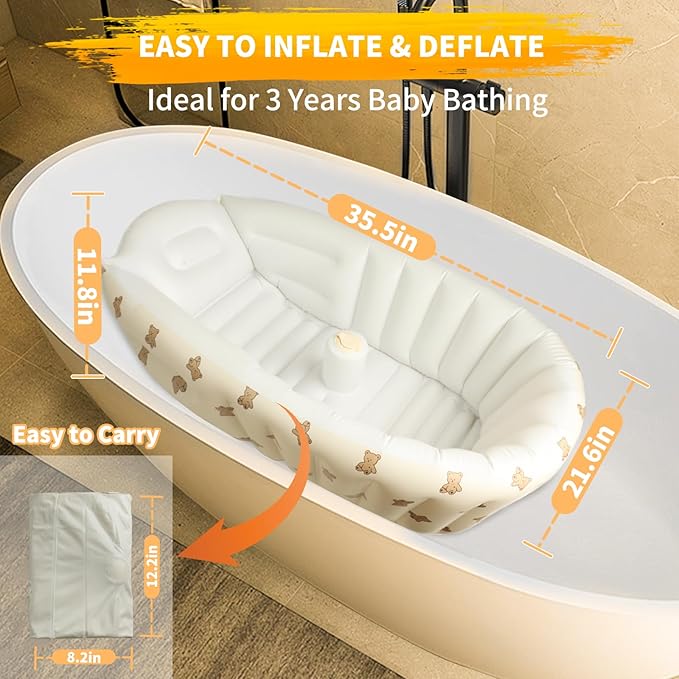 EKEPE Inflatable Baby Bathtub with Built in Pump, Collapsible Safe Baby Bathtub for Newborns and Baby, Non-Slip Travel Mini Swimming Pool for Babies 0-5 Years Old - Bear