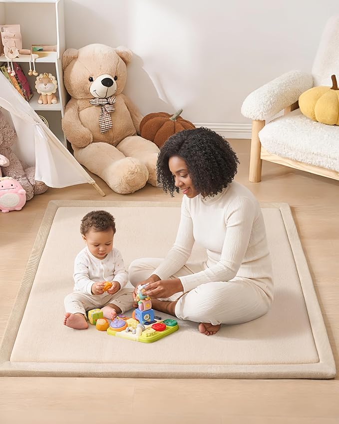 Baby Play Mat for Floor, 1.2" Thick Memory Foam 50"×50" Playpen Mat for Kids, Infants, Toddlers - Soft, Durable Baby Crawling Mat for Tummy Time, Sitting with Non-Slip Bottom (Beige)