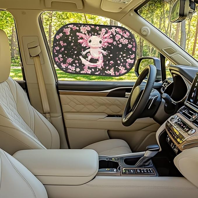 Bulopur Axolotl Cherry Blossom Car Window Shades 2 Pack Baby Window Shades Easy to Install Car Sun Shade Side Windshield Sun Protection and Blocker for Most Vehicle, SUV, Truck