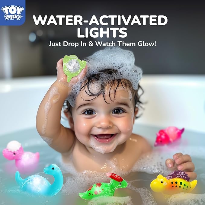 TOY Life 6 PCS Dinosaur Light Up Bath Toys for Kids Ages 4-8, No Hole Glow Bath Toys for Kids, Baby Toddler Bath-Time, Bathtub Toys Gifts for Kids Boys Girls, Ideal for Shower, Bathtub, Pool