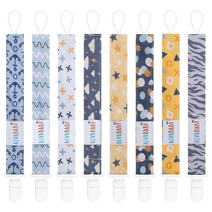 ALVABABY Baby Pacifier Clips Paci Universal Holder Leash Pacifier Clip Binky Holder for Teether Soothie 8 Pack 8DP12A