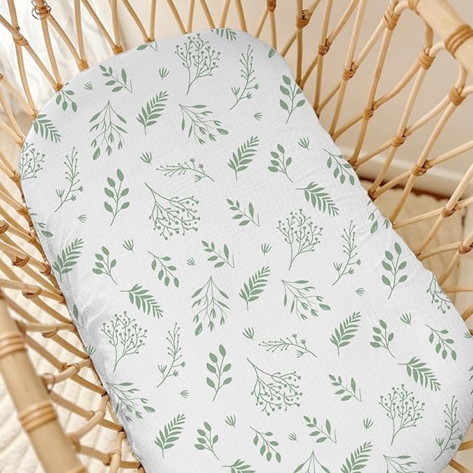 Muslin Baby Lounger Cover 2 Pack, Soft Breathable Newborn Lounger Pillow Cover for Boys Girls Infant (Leaf C & Sage)