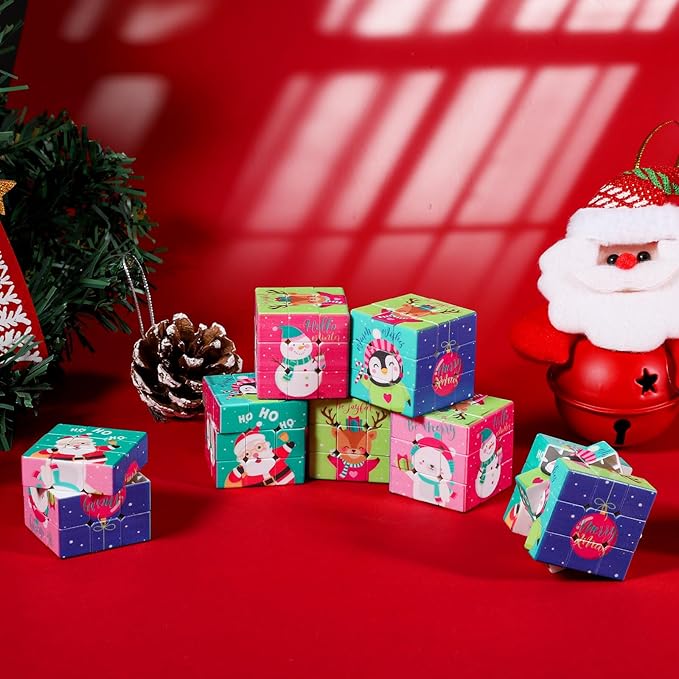 24 Pcs Premium Mini Cubes, Christmas 1.18" 3x3x3 Puzzle Cube Set with Fine-Textured Surface Finish, Stocking Stuffers, Birthday Party Favors, Classroom Prizes, Stress Relief Fidget Toys