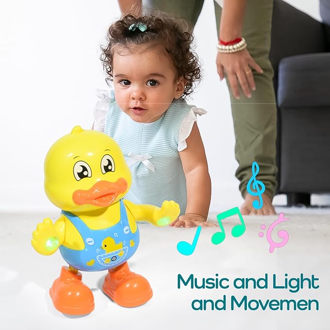 ‌Interactive Dancing Duck Musical Toy for Toddlers, Flashing Lights & Melodies, Baby Musical Easter Duck Toy Dancing Crawling Tummy Time Toys Birthday Easter Gifts