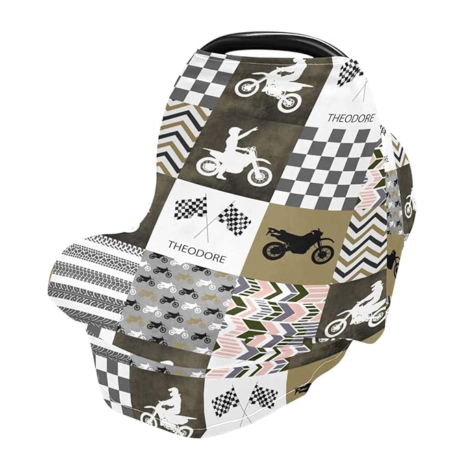 Personalized Baby Car Seat Cover for Babies, Custom Name Baby Car Seats Canopy for Boys Girls, Nursing Breastfeeding Stroller Covers for Infant Newborn, Shower Gift for Baby (Motocross)