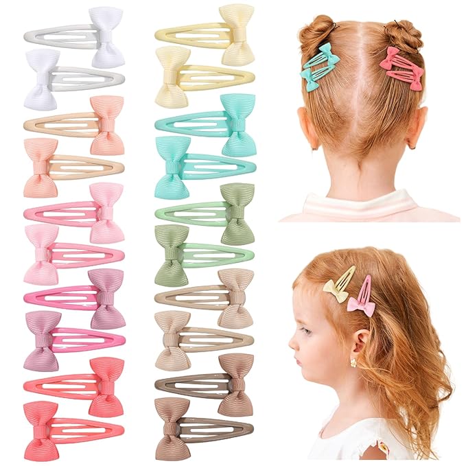 20PCS Hair Bows Clips for Toddler Girls, 2 Inch Grosgrain Ribbon Non Slip Metal Colorful Snap Hair Bows Barrettes for baby Women Girls Toddler Kids Teens (10 Colors)