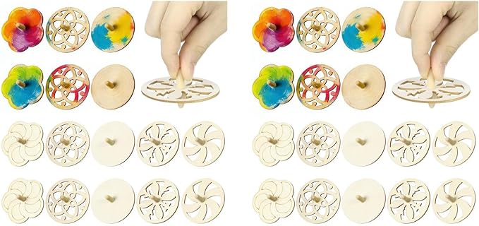 Toyvian 40 Piece Wooden Spinning Tops Fidget Crafts Party Favors for Kids 4-8 - Unfinished Wood DIY Gyroscope Bulk Kids Toys
