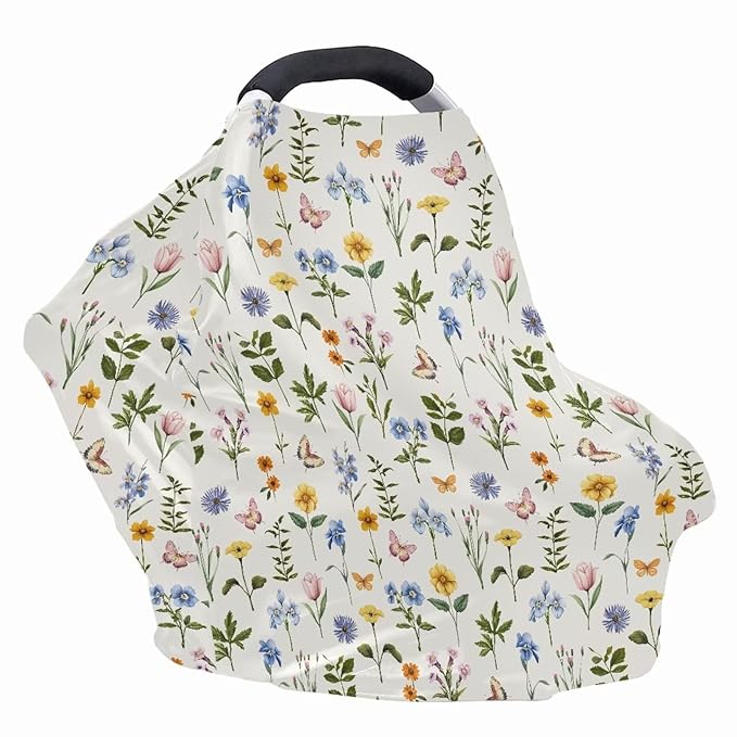 LedBack Car Seat Covers Canopy Cover - Multi-use Cover Carseat Canopy, Breathable Breastfeeding Cover, Floral Butterfly Print