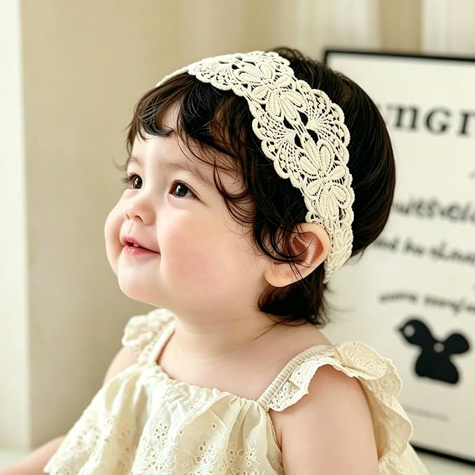 Baby Girls Hairband Soft White Bow Lace Headband Elastic Floral Hairbands Hair Accessory for Newborn Infant Toddler