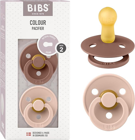 Bibs Pacifiers Color Collection, Set of 2 BPA-Free Latex Pacifiers Made in Europe, Round Nipple Baby Pacifier.