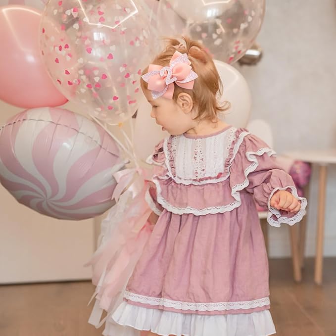 Glitter Birthday Hair Bow for Baby Girls 1 2 3 4 5 6 Years Peach Party Decoration Hair Accessories for Two 2nd Second Birthday