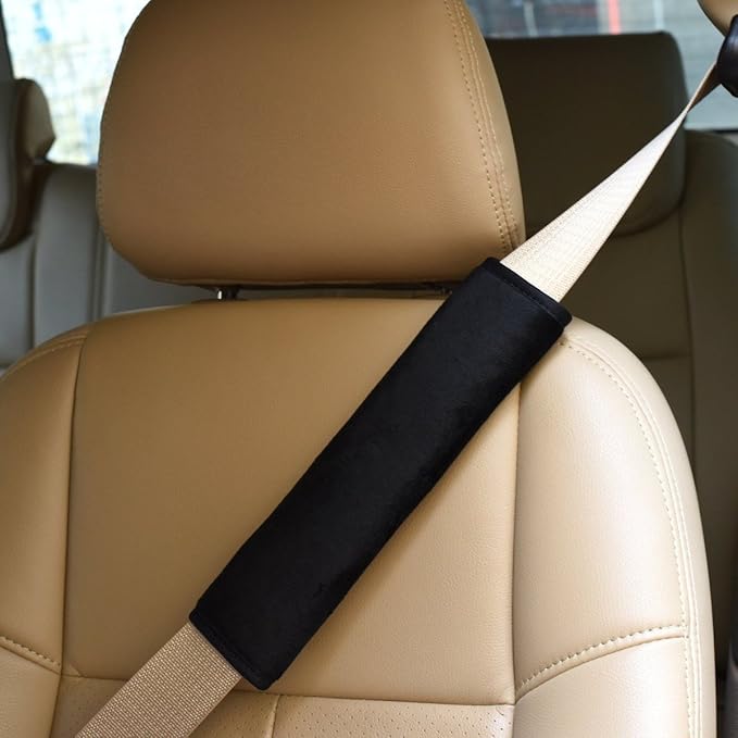 Car Seat Belt Pad Cover kit,2-Pack Soft Car Safety Seat Belt Strap Shoulder Pad for Adults and Children (Black)