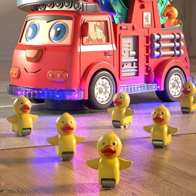 Fire Truck Climbing Slide Music Toy, Electric Fire Truck Climbing Stairs Toy with Slide for Ages 3-8, Fire Trucks Roller Coaster Toys with Lights & Music for Preschool Children's Birthday Gifts (Red)