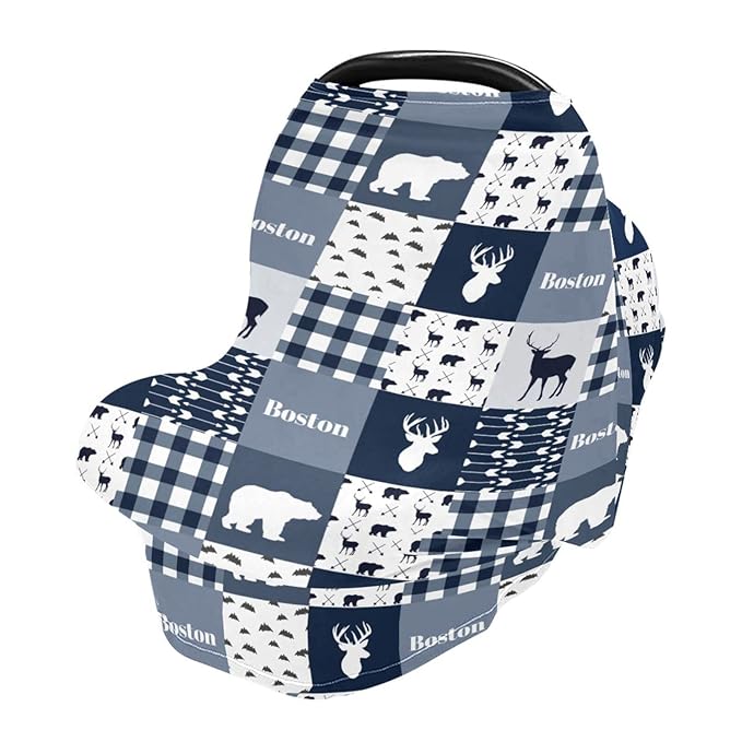 Personalized Baby Car Seat Cover for Boys Girls, Custom Nursing Covers for Breastfeeding with Name, Infant Stroller Cover, Baby Carseat Canopy for Newborn, Multiuse Car Seat Canopies, Woodland Deer