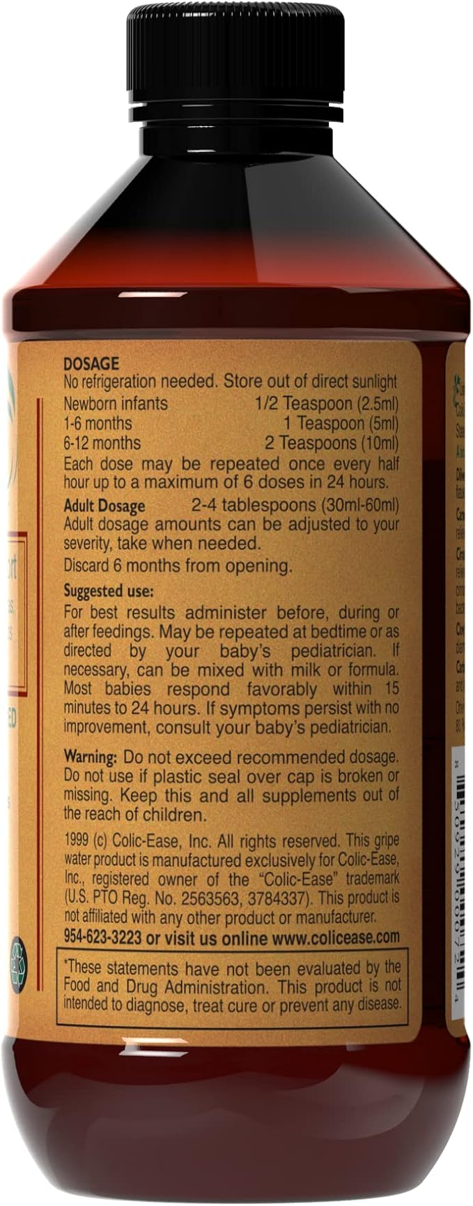 Gripe Water for Babies by Colic-Ease – Natural Colic Relief for Newborns Gas Pain Upset Stomach Hiccups and Fussiness – Herbal Baby Remedy with 5 Essential Oils No Preservatives Made in USA – 7 fl oz