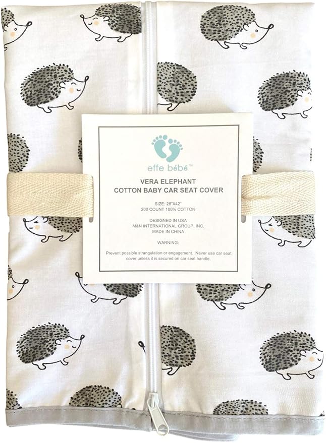 effe bébé Car Seat Covers for Newborn Infant Baby - Made from 100% Breathable Cotton - Can be Used for Carseat Canopy Baby Carrier Stroller Cover - for Boys and Girls (Grey Hedgehog)