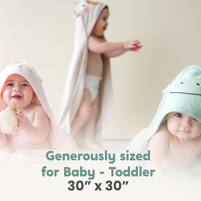 CuddleBug Premium Hooded Baby Bath Towel & Washcloth Set (Bear) - 100% Cotton Terrycloth Hooded Baby Towels for Newborn & Toddler - Super-Soft & Absorbent, Newborn Essentials (33" x 33") - Honey Beige