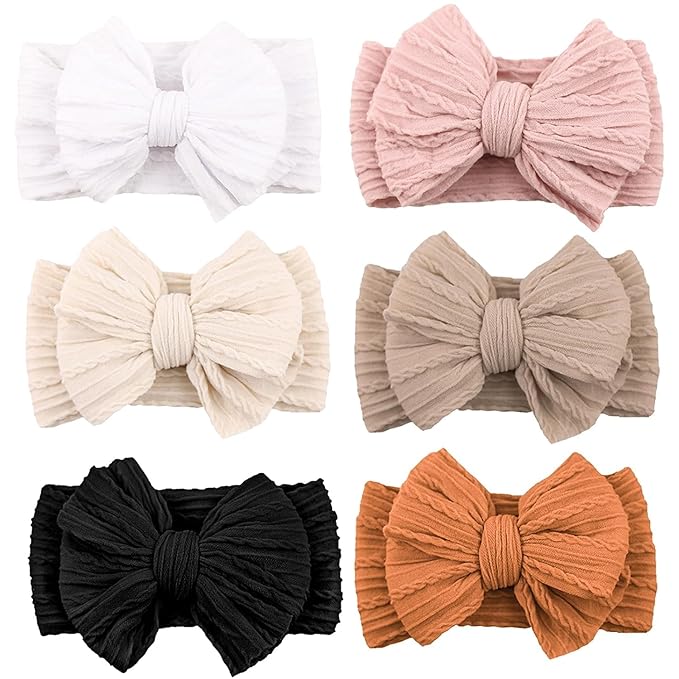 Niceye Handmade Baby Headbands Soft Stretchy Nylon Hair Bands with Bows for Newborn Infant Baby Toddler Girls- Pack of 6