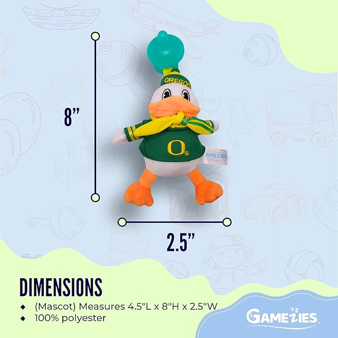 Gamezies Baby Boy and Girl Silicone Pacifier with College Mascot Removable, Washable Plush Toy CPSIA Tested, BPA-Free 0-6 Months (Oregon Duck)