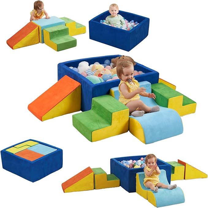 STAOLENE Soft Foam Climbing Blocks with Ball Pit, 6PCS Color Indoor Climbing Toys for Toddler, Climb and Crawl Activity Play Set, Play Gym for Child Development (Balls not Included)