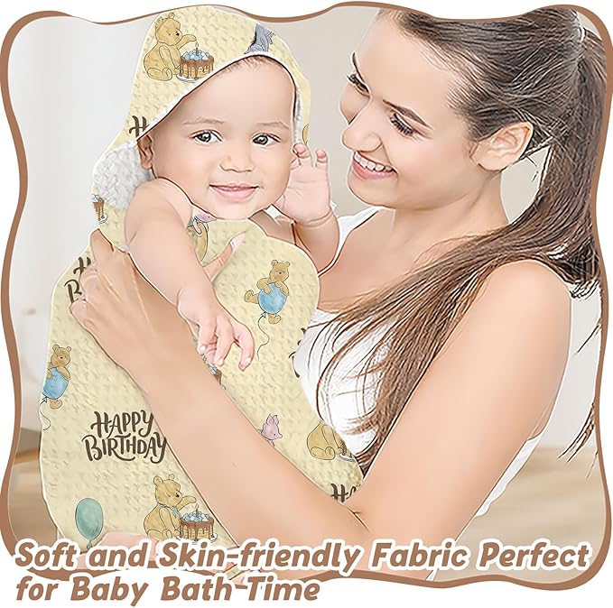 1PCS the Pooh Baby Bath Towels, Winnie Hooded Baby Towel, Bath Supplies for Newborns, Soft & Absorbent, Happy Birthday Baby Towel with 1 Toddler Face Towels 32 * 32IN