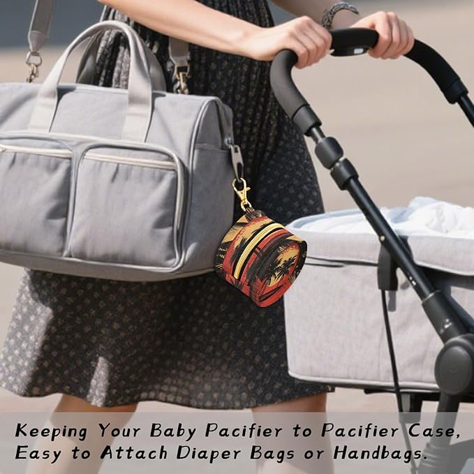 Pacifier Holder with Clip Pacifier Case for Diaper Bag Round Baby Pacifier Pouch Box Bag Portable Art Palm
