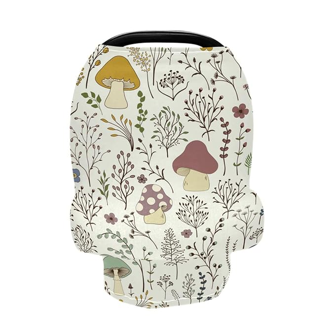 Moudou Mushroom Baby Car Seat Cover, Soft Stretchy Infant Carseat Canopy Cover Newborn Nursing Breastfeeding Cover for Stroller, High Chair, Shopping Cart