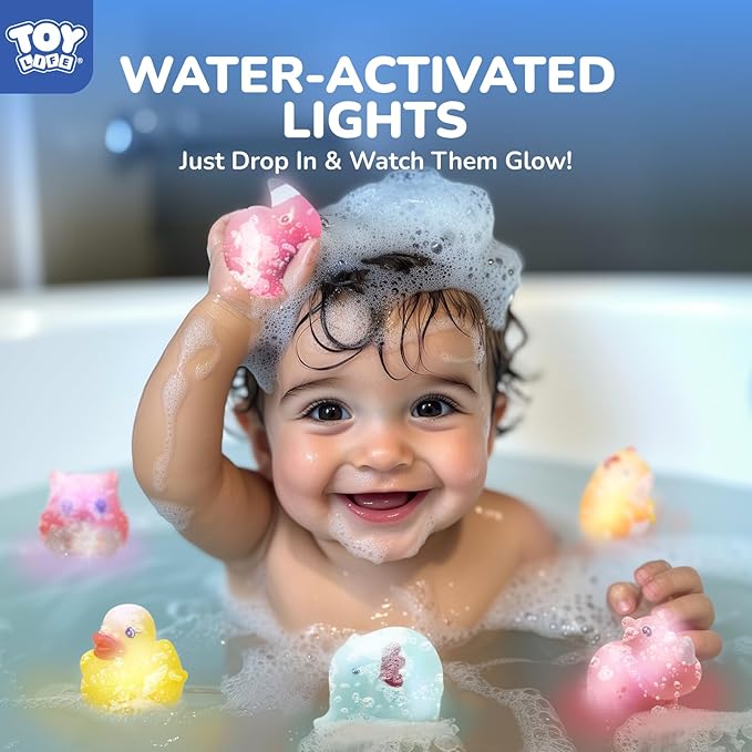 TOY Life 12 PCS Animals Light Up Bath Toys for Kids Ages 4-8, No Hole Glow Bath Toys for Kids, Baby Toddler Bath-Time, Bathtub Toy Gifts for Kids Girls Boys, Ideal for Shower, Bathtub, Pool