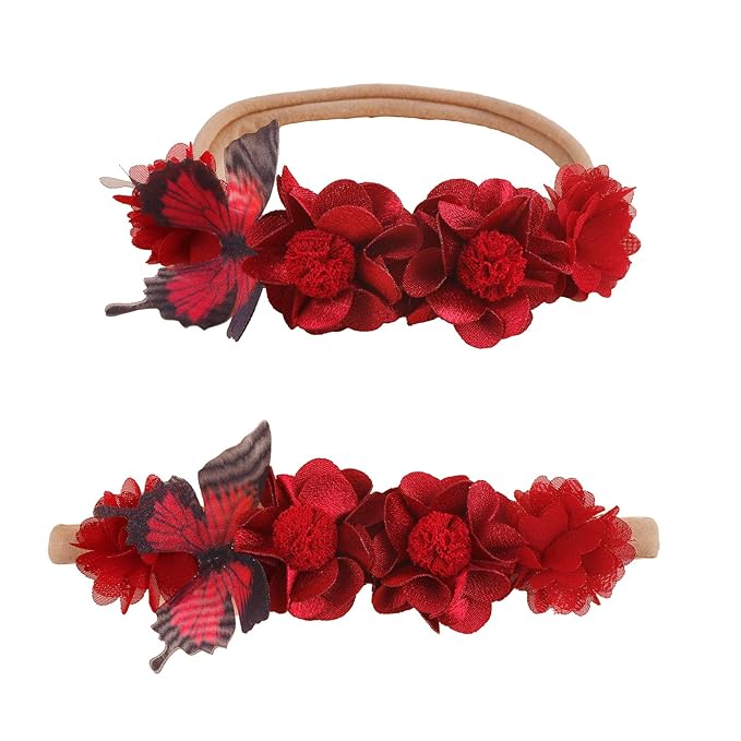 Baby Girl Nylon Headbands Flower Hair Bows Accessories-Elastic Hair Band Crown Handmade FLoral Wraps Birthday Christmas Gifts for Girls Newborn Infant Toddler 3Pcs