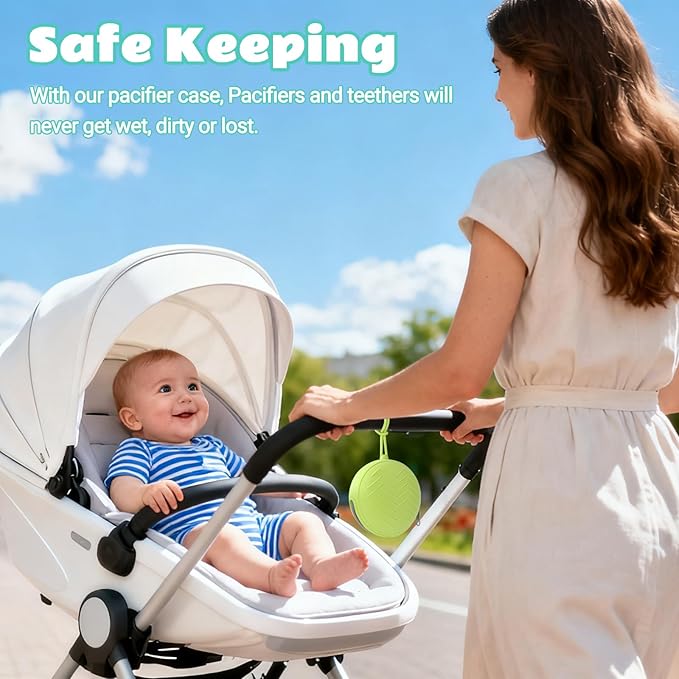 2-Pack Silicone Pacifier Holder Case- Portable Pacifier Cover Pouch Bag, Pacifier Storage Case for Diaper Bag (Avocado/Light Grey)