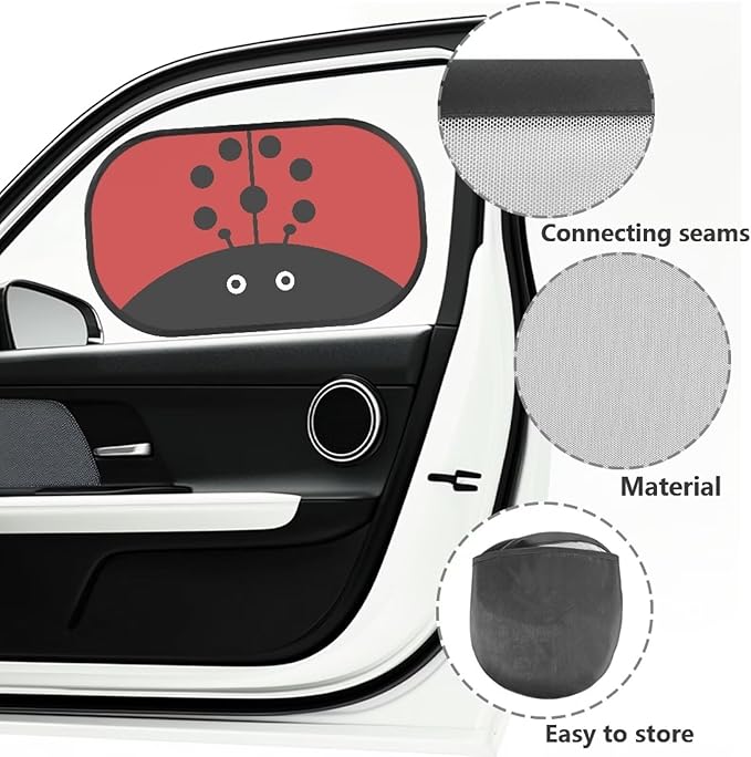 Bulopur 2 Pack Car Shades for Back Windows Baby Cute Ladybug Glare Shield Protection Easy to Install Mesh Car Window Covers Fit for Most Cars, Vehicles, SUVs