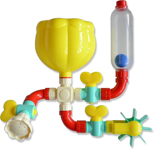 BUDDY & BARNEY Bath Time Waterfall Toddler Toy Set, Fun Early Learning Waterworks Building Set (11 Pieces), Bath Pipes with Valves & Water Wheel for Toddlers 6 Months+