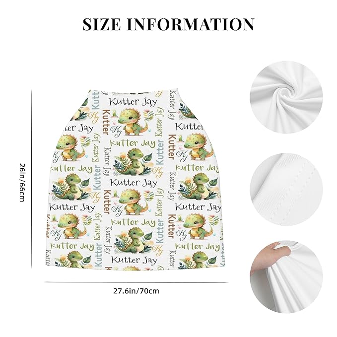 Personalized Dinosaur Baby Car Seat Cover with Name,Multi-Use Canopy for Nursing, Strollers,Shopping Carts,Customized Breastfeeding Cover, Full Privacy,Infant Stroller Cover