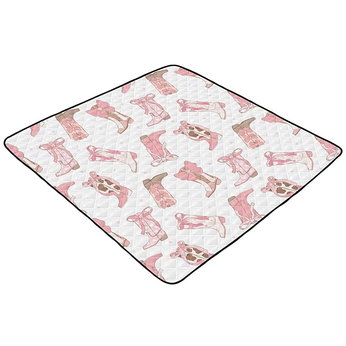 Western Cowgirl Boot Baby Playmat Washable Playroom Crawling Mat Non-Slip Play Mats for Floor 50x50 Mat