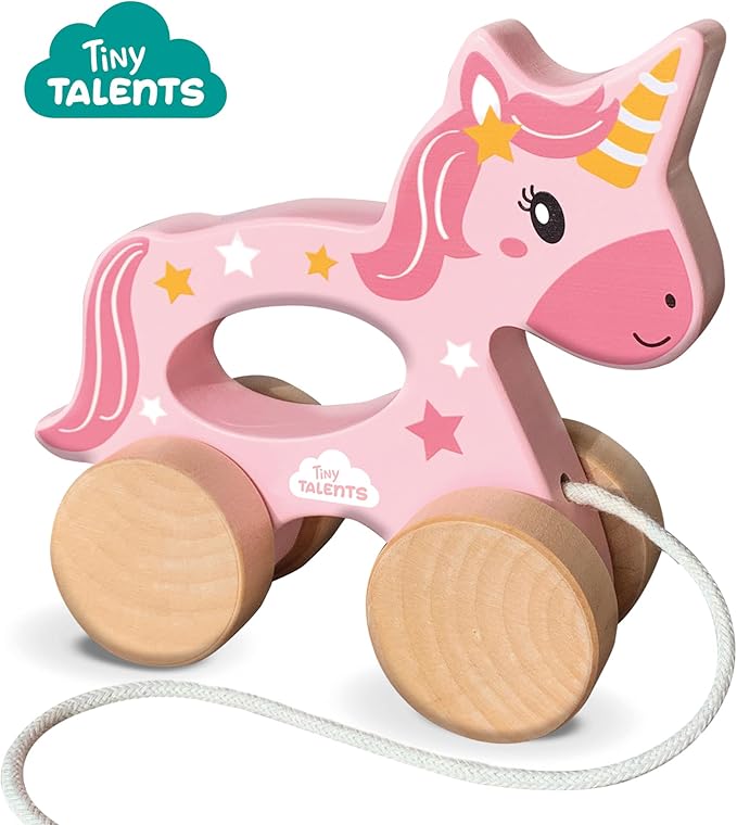 SES Creative 13137 - Push and Pull 2 in 1 Wooden Unicorn, Real Wood, Modern Design, Made for Children 18 Months and Older