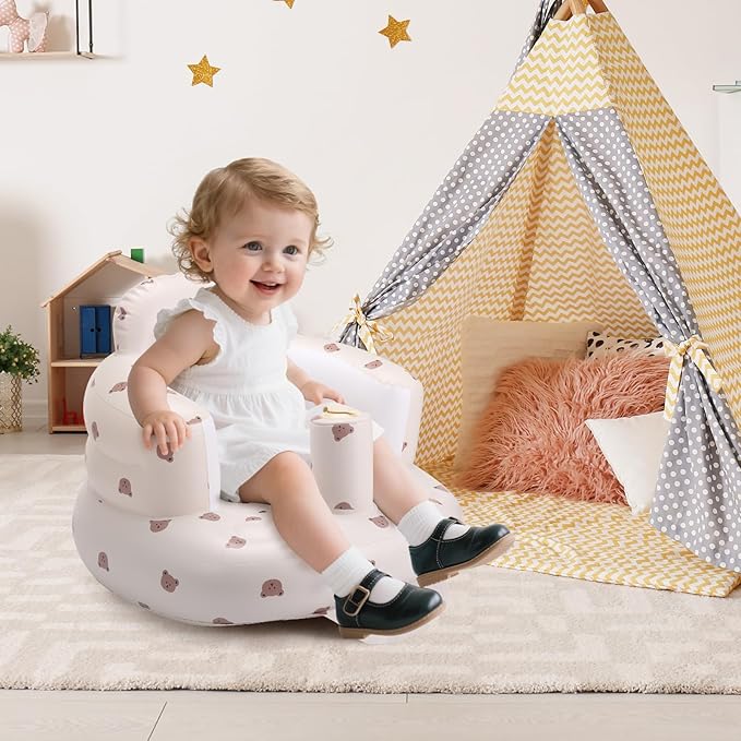 Inflatable Baby Seat for 3-36 Months, Back Support, Built-in Air Pump, Learning to Sit, Blow Up Floor Seat