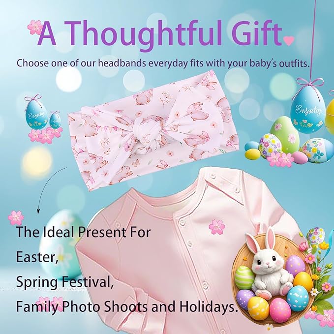 LemonSpace Handmade Bunny Print baby bows Cute Stretchy Hairbands for baby girls,Newborn,Toddler and Children(2 Print Rabbit flower) Colourful