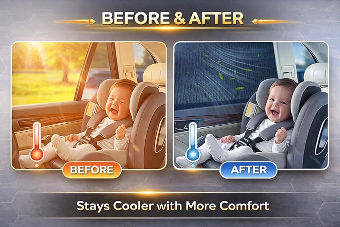 Baby Car Sun Shade for Rear Windows - 2 Pieces, Side Car Sunscreen, UV Protection for Babies and Children, Universal Fit and Easy Installation