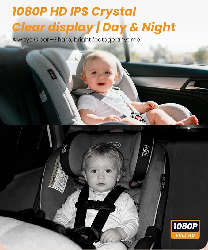Babyvue Baby Car Camera HD 1080P with Video Recording & Playback, 4.5" Car Baby Monitor with Auto IR Night Vision, USB Plug & Play, Rear Facing Car Seat Camera for Kids/Infants,BV2MAX White