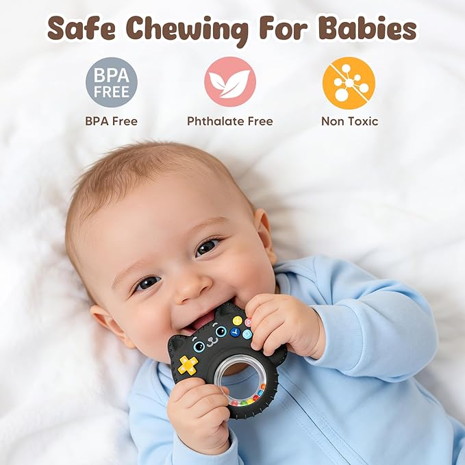 Baby Teething Toys for Babies 3-6 6-12 12-18 Months, BPA-Free Silicone Remote Control Rattle Teether Toys, Baby Chew Toys for Teething Relief & Sucking Needs