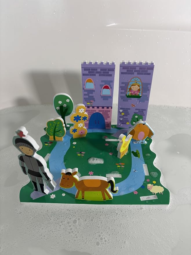 Buddy & Barney: Bath Time: Build & Play - Enchanted Castle - Floating 3D Foam Stickers, Interactive Scene, Suction Cup Mesh Bag, Water Toy, Kids 3+