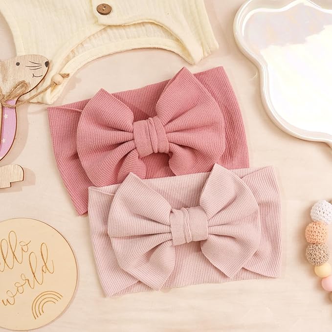 CÉLLOT 8 Colors Super Stretchy Soft Knot Baby Girl Headbands with Hair Bows Nylon Head Wrap For Newborn Baby Girls Infants Toddlers Kids(Light Colors)